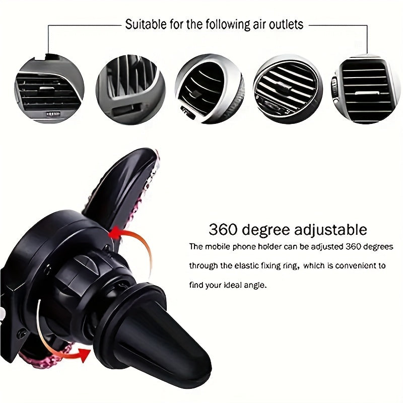 1pc New Car Phone Holder with Artificial Diamond Car-mounted Phone Holder, Cute Dual-function Air Outlet Navigation, Air Outlet Car-mounted Holder